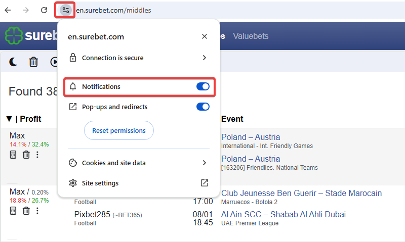 How to allow notifications for a website