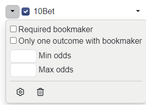 Bookmaker's dropdown menu