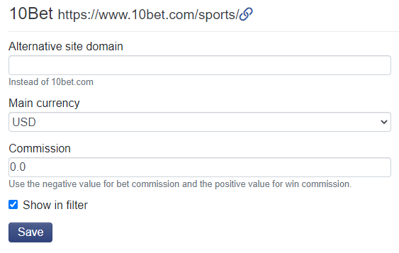 Bookmaker Settings Window